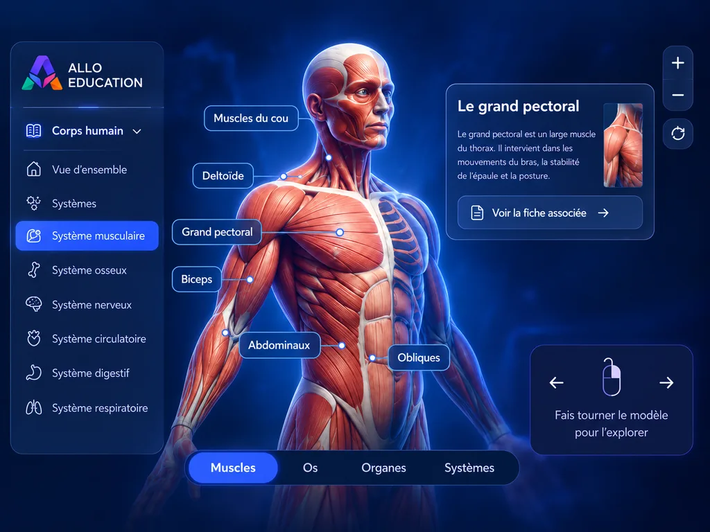 Expérience immersive Allo Éducation : exploration du système musculaire du corps humain